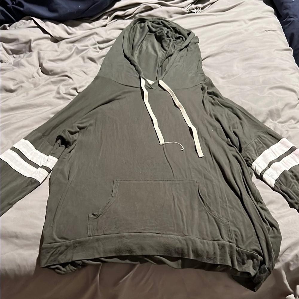 Hippie Rose Olive Green Hoodie with White Stripes